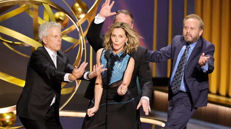 Calista Flockhart and the cast of Ally McBeal dancing at the Emmys