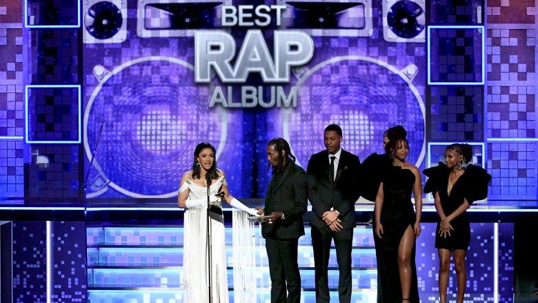 Cardi B accepting her Grammy award