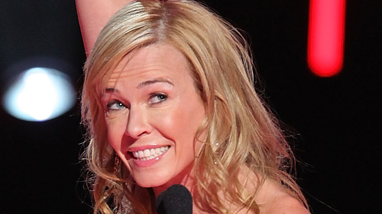 Chelsea Handler on stage with mic