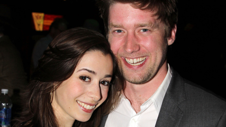 Cristin Milioti and Jesse Hooker smiling at the Lortel Award Nominations reception