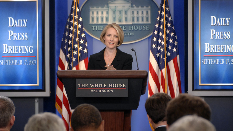 Dana Perino speaking at podium