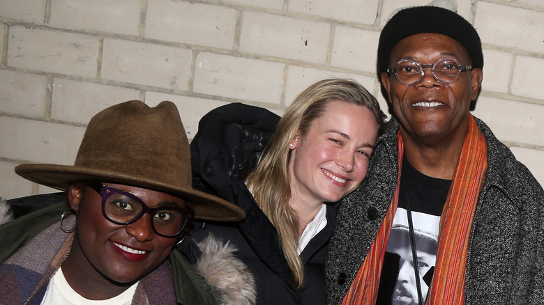 Danielle Brooks, Brie Larson, and Samuel L. Jackson smiling