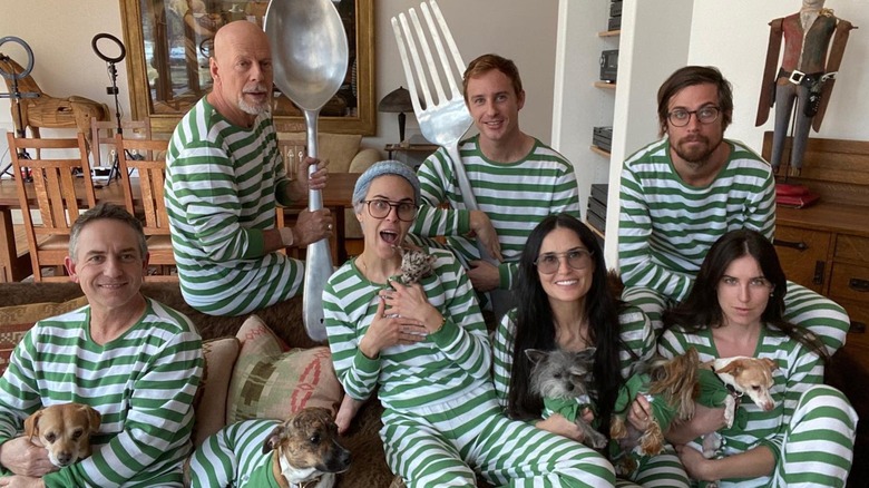 Demi Moore, Bruce Willis, and family in their pajamas