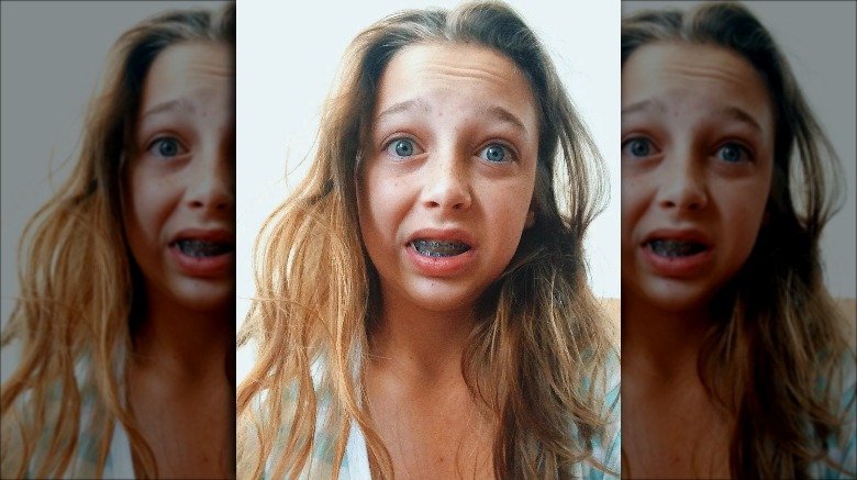 young Emma Chamberlain with braces