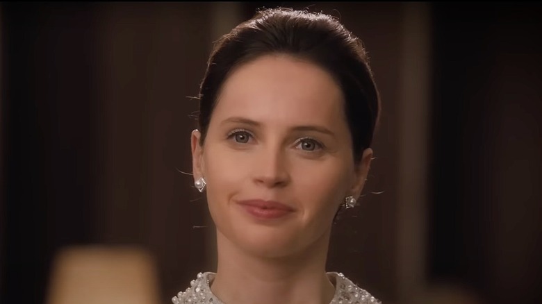 Felcity Jones in an updo and earrings as Ruth Bader Ginsburg in "On the Basis of Sex" (2018)