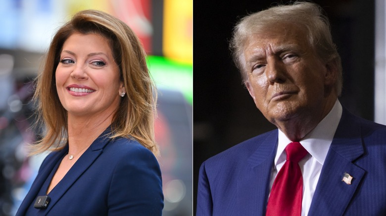 Norah O'Donnell and Donald Trump split image