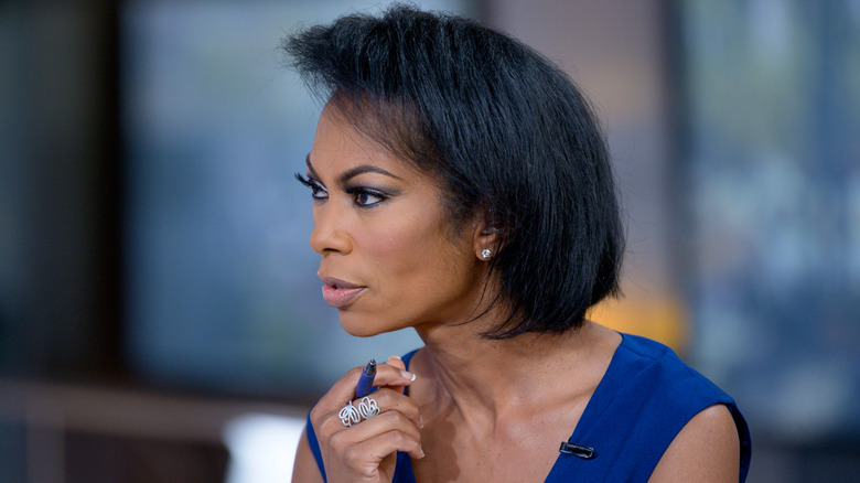 Harris Faulkner wearing a blue dress on "Outnumbered Overtime"