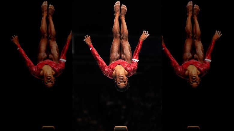 Gabby Douglas performing a stunt