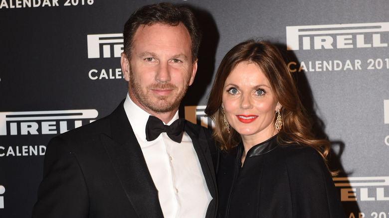 Geri Halliwell Horner and Christian Horner posing 