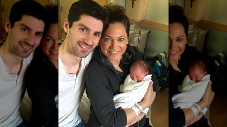 Ginger Zee with Ben Aaron and their son at the hospital