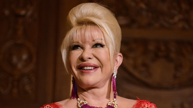 Ivana Trump in red dress and blonde hair