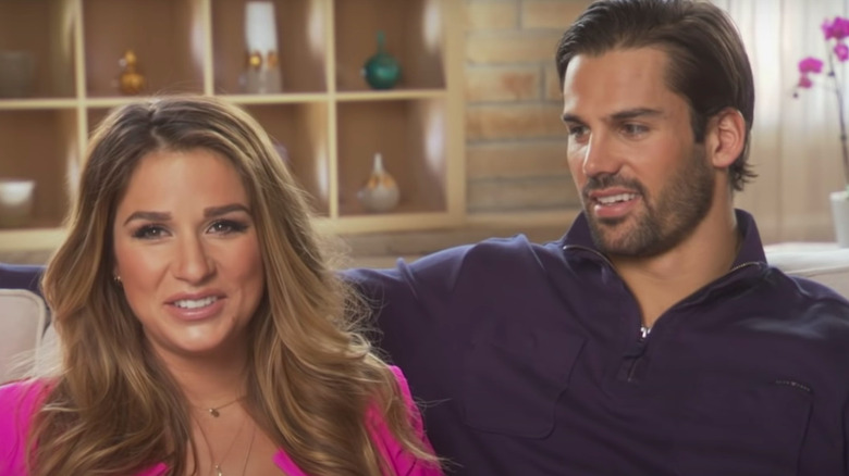 Jessie James Decker and Eric speaking and seated