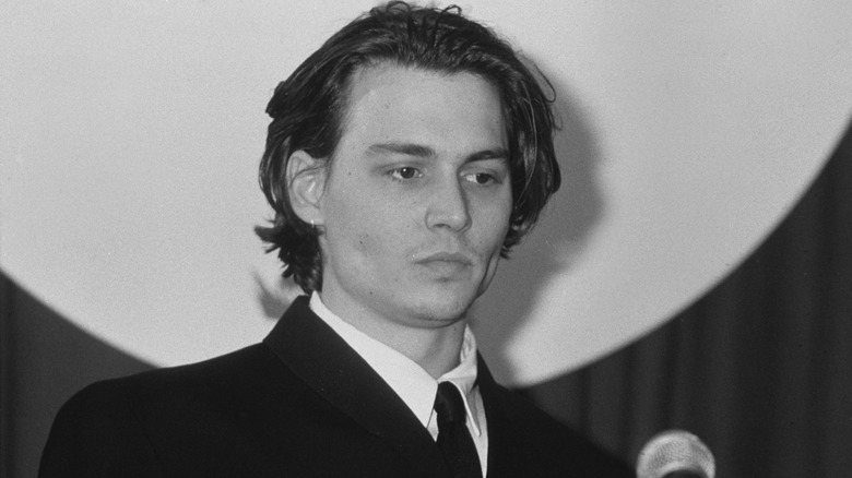 Johnny Depp in black-and-white photo