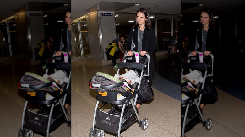 Jordana Brewster pushing stroller 2014