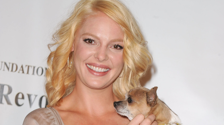 Katherine Heigl holding a dog