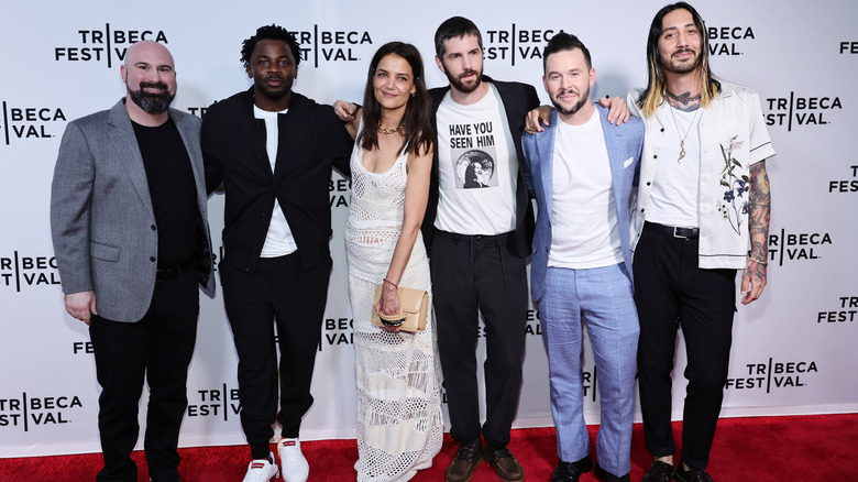 Katie Holmes posing with her filmmaking team