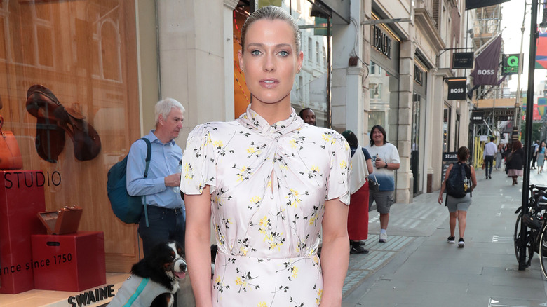 Lady Amelia Spencer poses on street in London