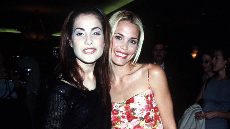 Leslie Bibb and Carly Pope attending the WB Upfronts for Popular