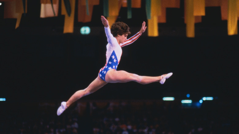 Mary Lou Retton in U.S. flag leotard 