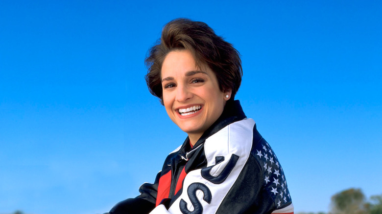 Mary Lou Retton against blue background