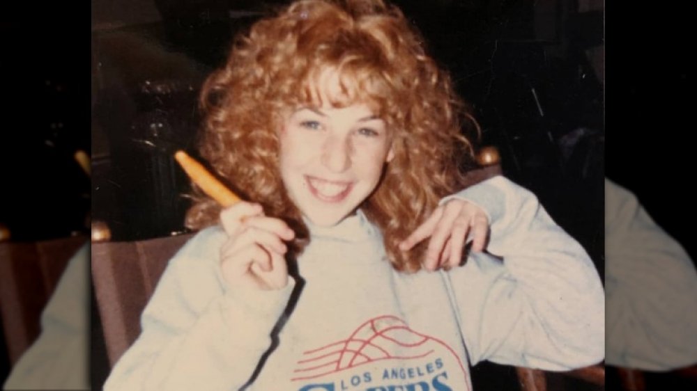 Mayim Bialik as a teenager backstage on the set of Beaches