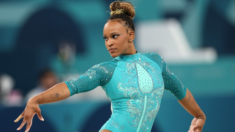 Rebeca Andrade posing in leotard 