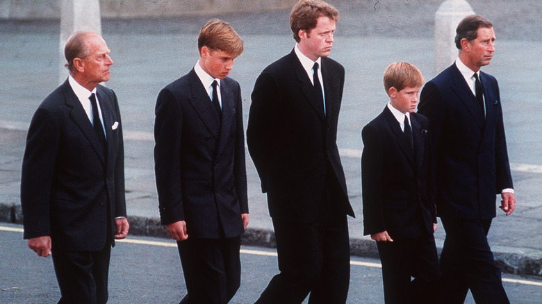 Prince Harry at his mother's funeral