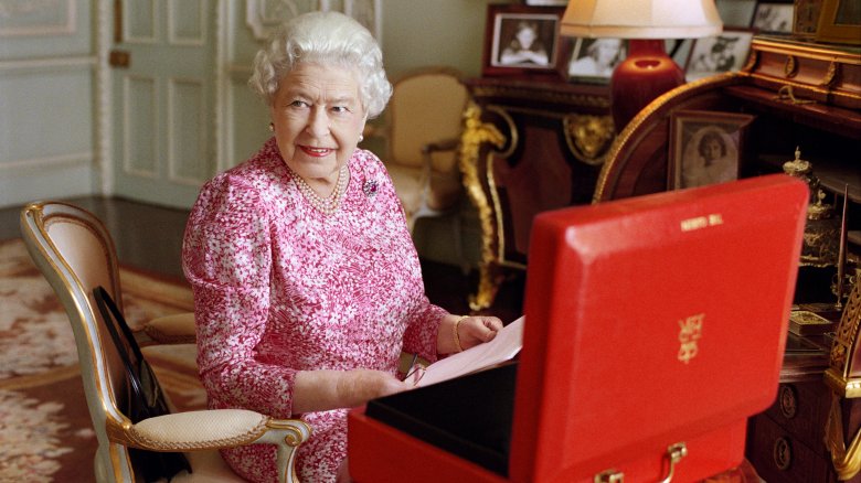 Queen Elizabeth II at her desk