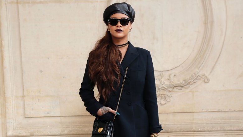 Rihanna wearing all black