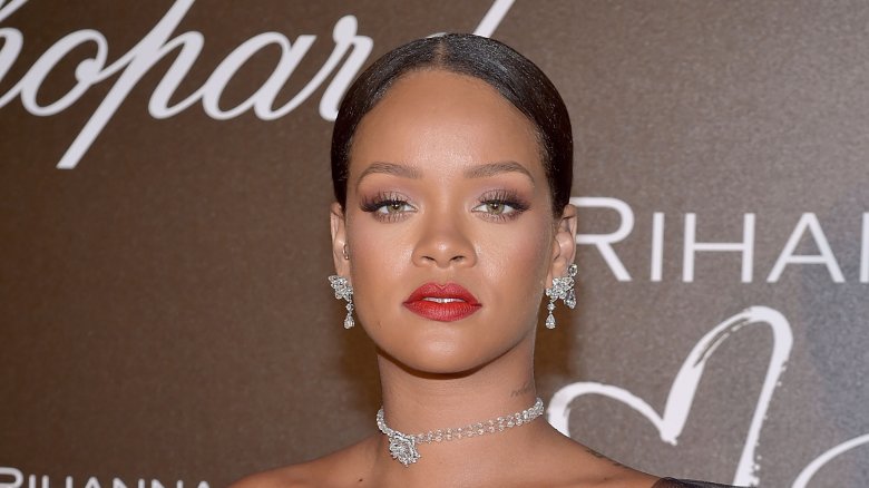 Rihanna wearing red lipstick