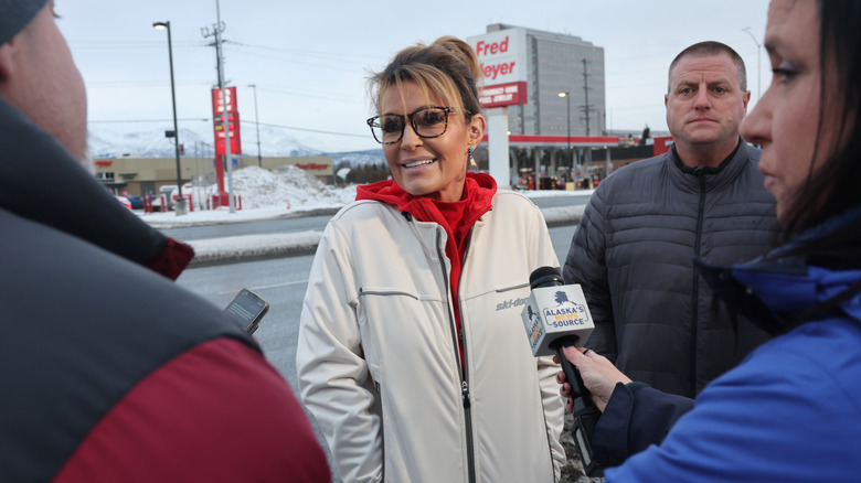 Sarah Palin speaking to reporters