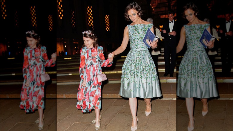 Suri Cruise and Katie Holmes in floral dresses 