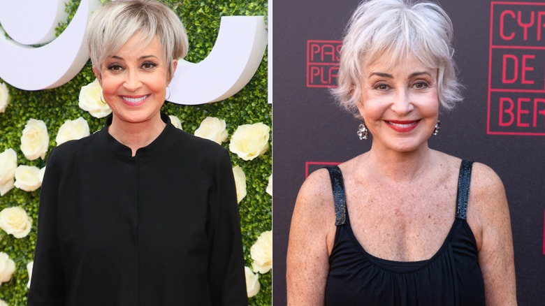 Side by side photos of Annie Potts smiling