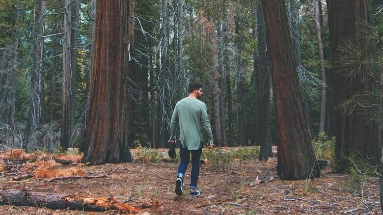 Thoren Bradley walking through a forest