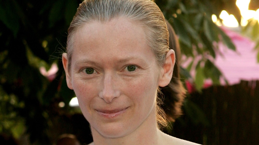 Tilda Swinton with her hair up