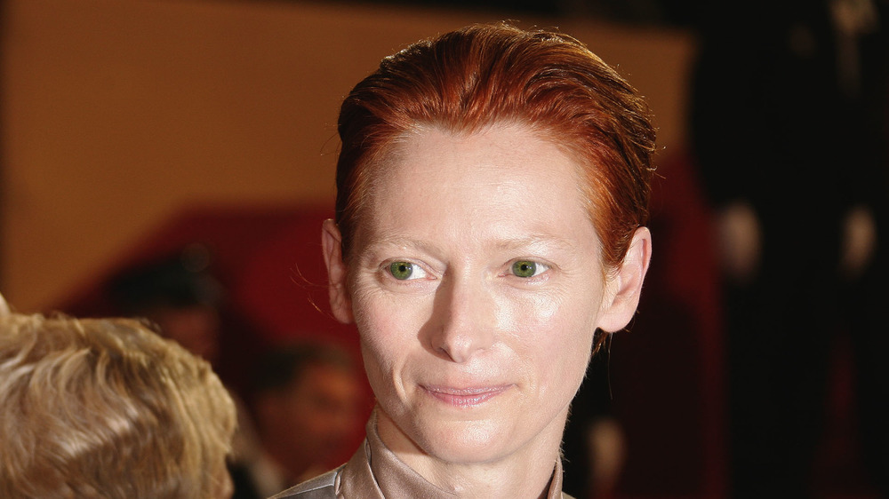 Tilda Swinton with hair back