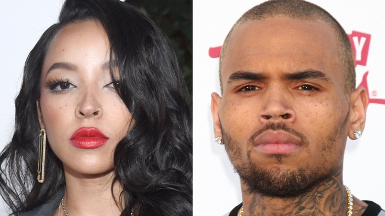 A split image of Tinashe and Chris Brown