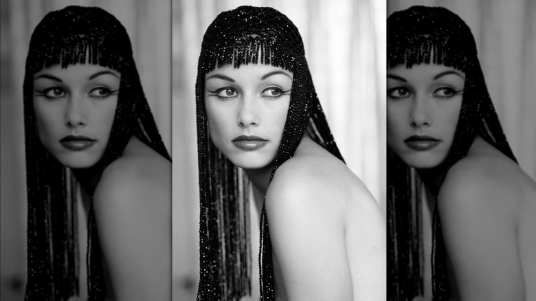 Bridget Moynahan modeling head dress with beads