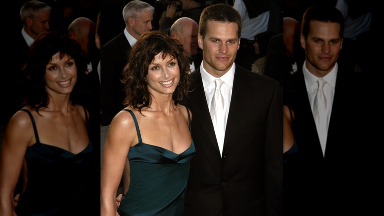 Bridget Moynahan and Tom Brady smiling in crowd