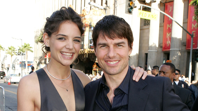 Katie Holmes and Tom Cruise smiling