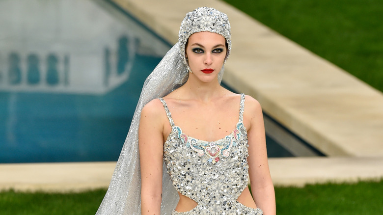 Vittoria Ceretti walking runway in Paris during Chanel couture show in 2019