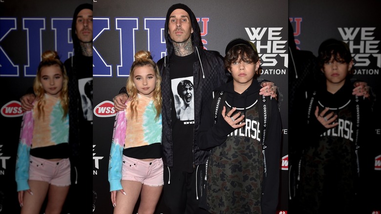 Travis Barker with his daughter Alabama and son Landon