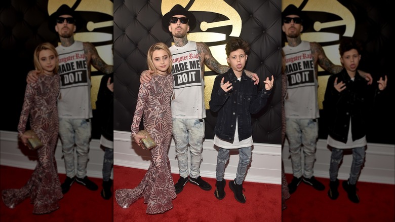 Travis Barker with his daughter Alabama and son Landon