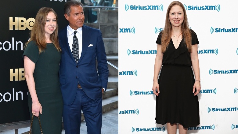 Chelsea Clinton in green dress / black dress