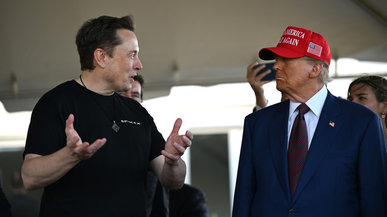 Elon Musk and Donald Trump attend the SpaceX Starship's sixth test flight launch in Brownsville, Texas, on November 19, 2024