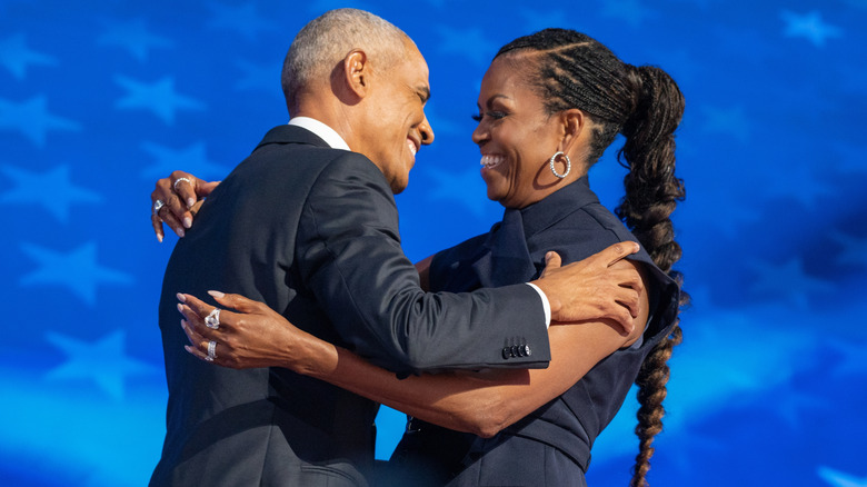 Barack and Michelle Obama hugging