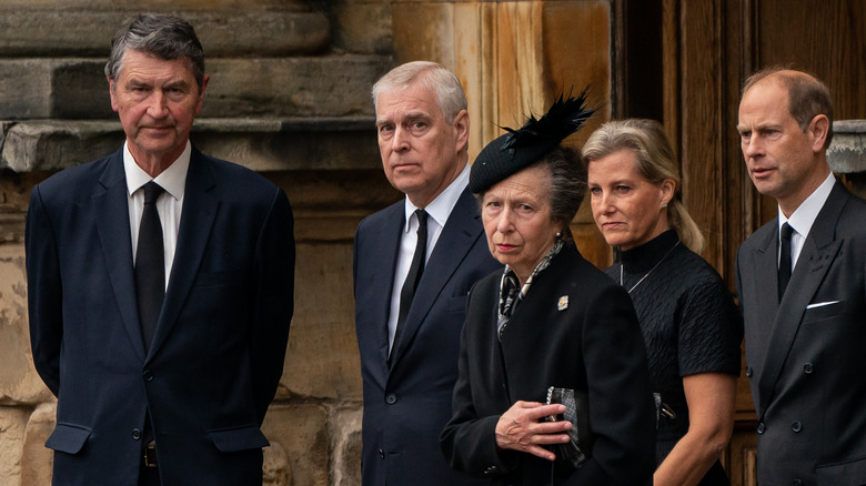 Timothy Laurence, Prince Andrew, Princess Anne, Sophie, Countess of Wessex, and Prince Edward at vigil