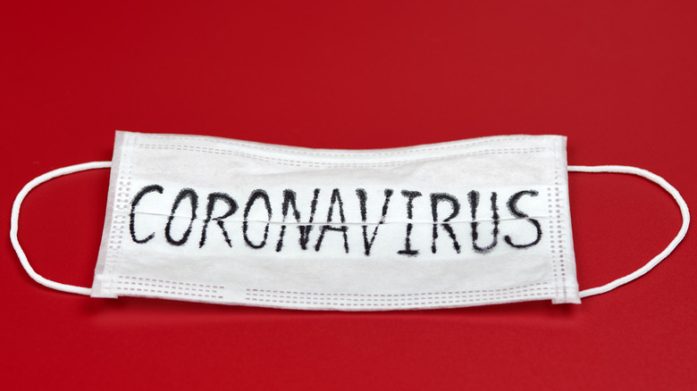 Coronavirus written on a mask