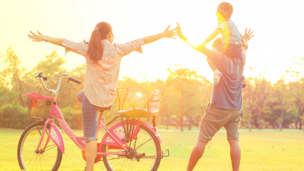 Family on bike ride