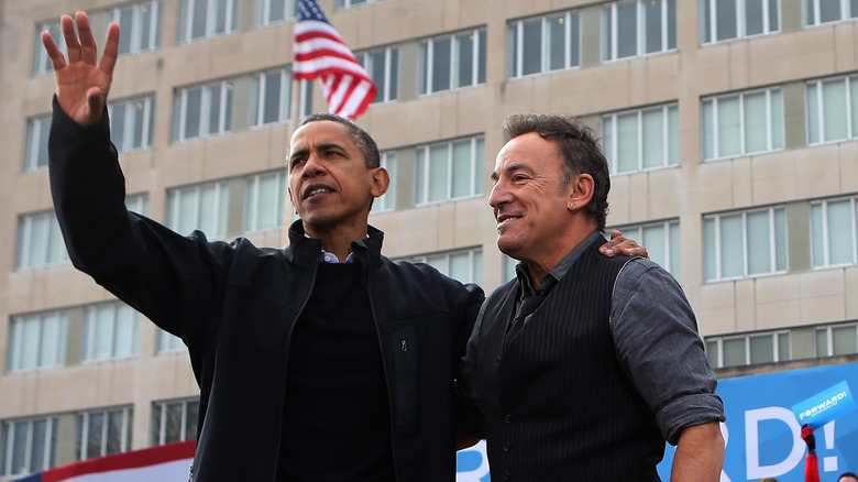 Barack Obama and Bruce Springsteen at a rally